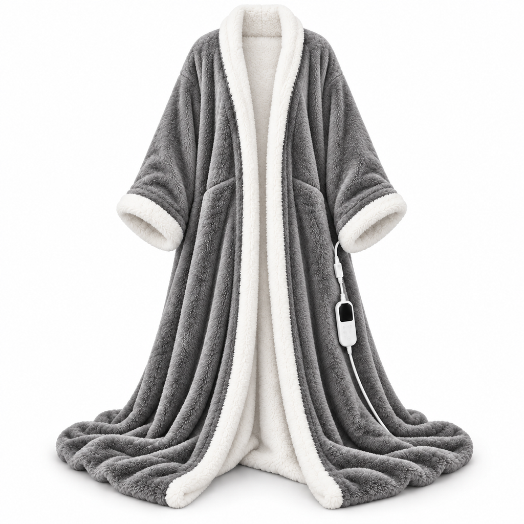 Heated Wearable Blanket with Sleeves & Foot Pocket – A Warm Hug Made Just for You