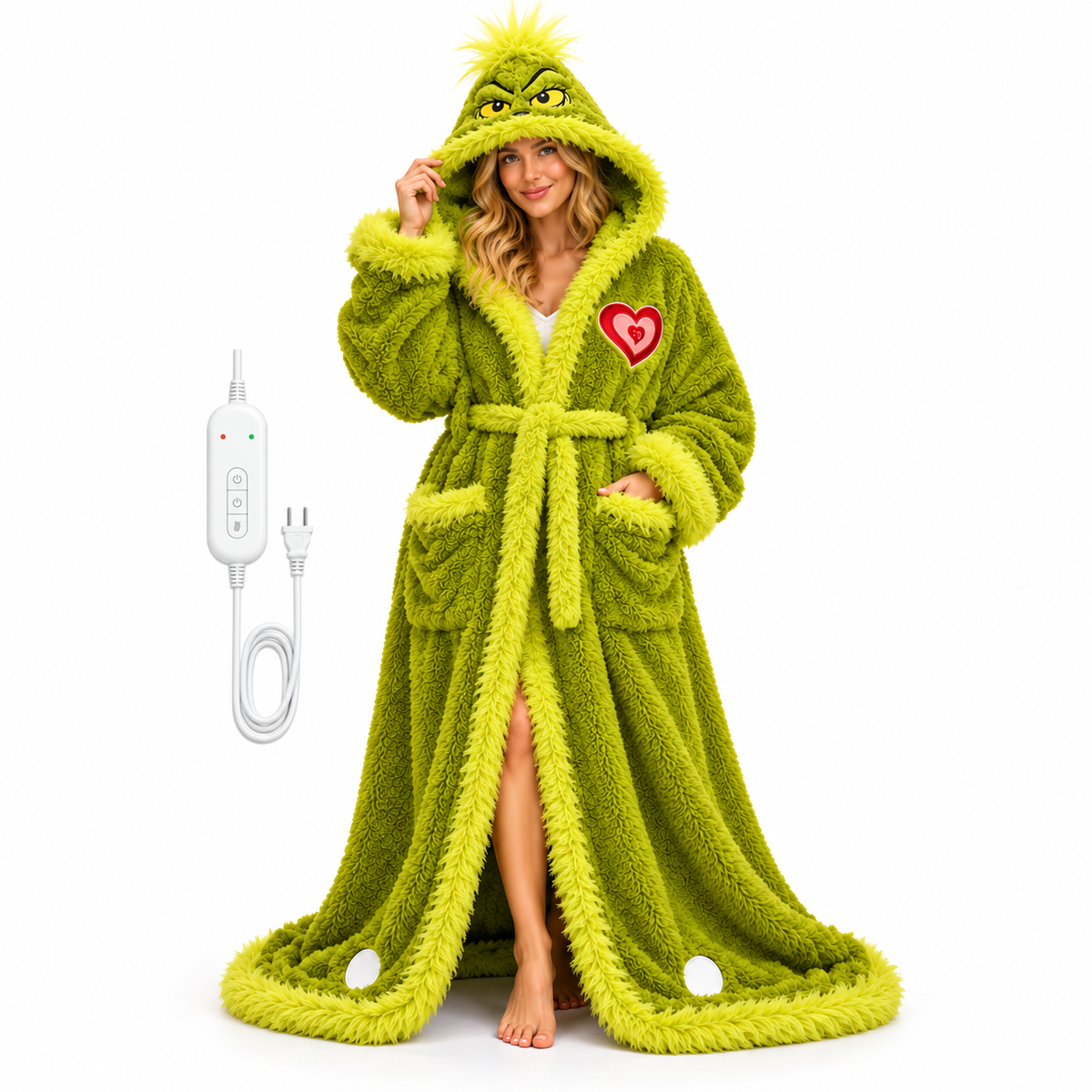 Grinch Heated Plush Robe – Oversized Wearable Blanket with Adjustable Heat