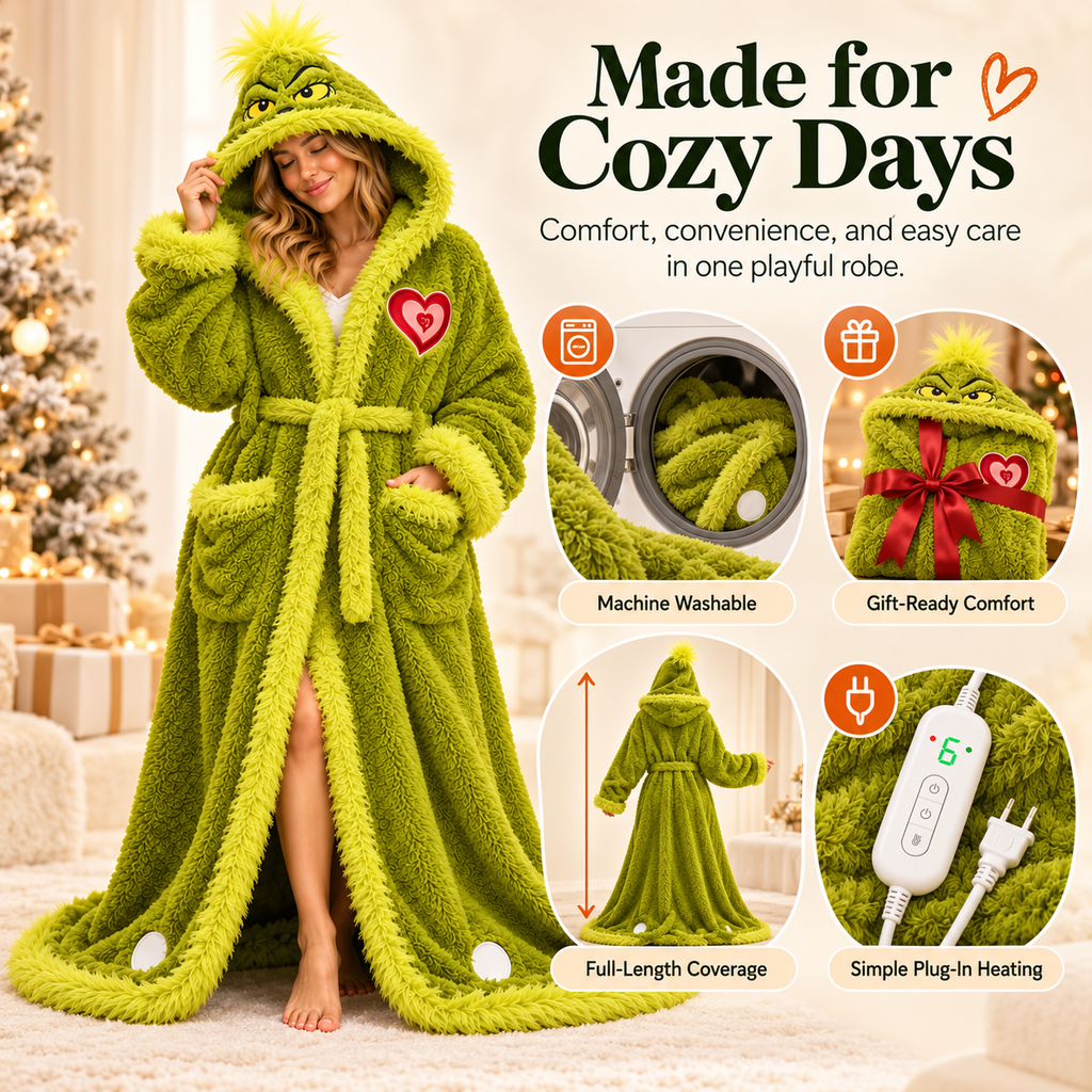 Grinch Heated Plush Robe – Oversized Wearable Blanket with Adjustable Heat